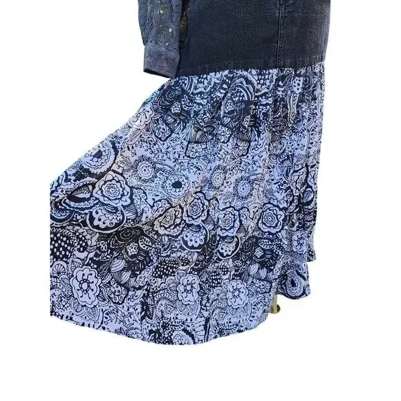 Gloria Vanderbilt Dark Wash Denim Black White Cotton Peasant Reconstructed Skirt - Picture 4 of 9